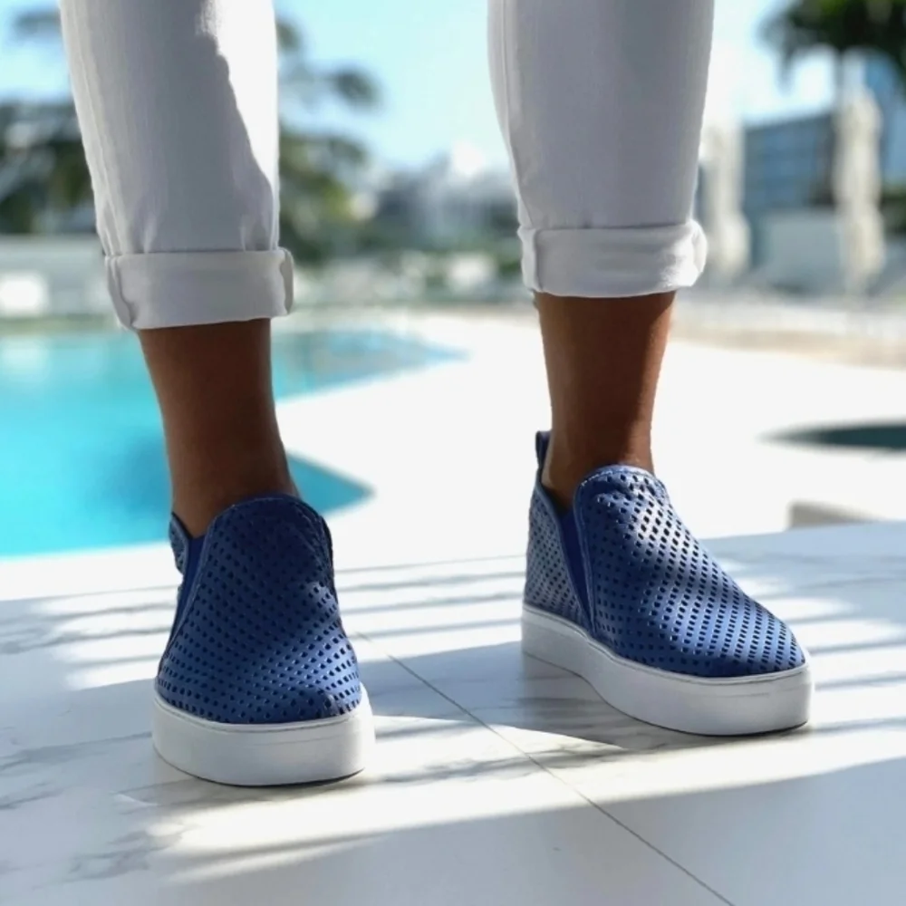 Jibs Unisex Mid Rise Galaxy Blue Slip-on Perforated Leather Odor Free Handmade